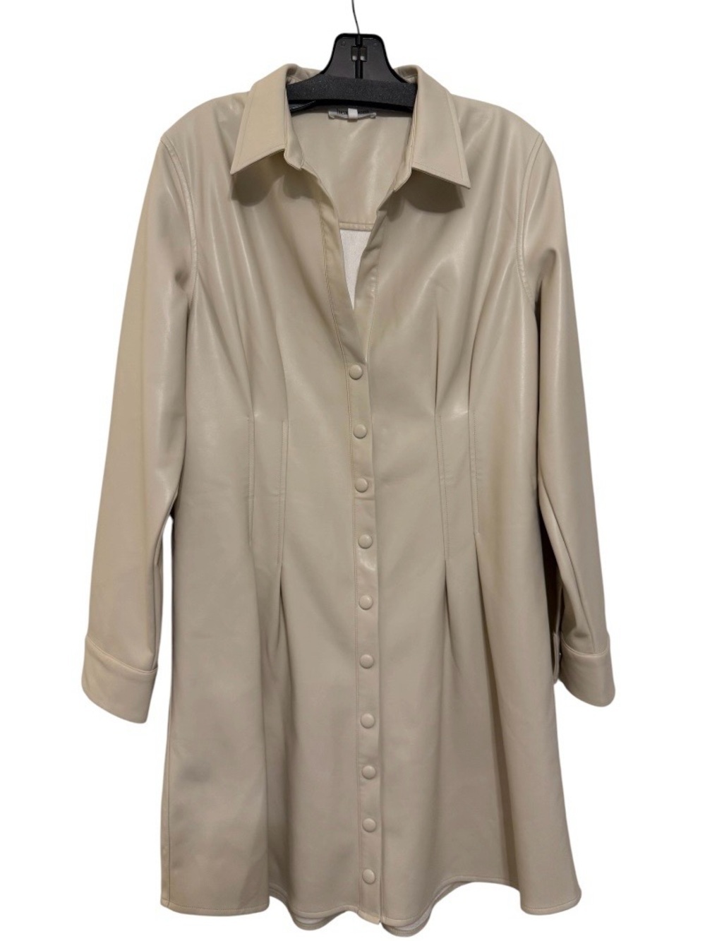 Heartloom Faux Leather Shirt Dress Ivory Button Front Collared Long Sleeve L